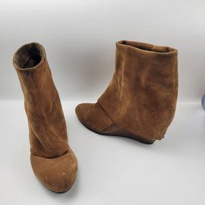 French Connection Rafaela Womens 8.5 Boots Brown Suede Leather Fold Over Ankle